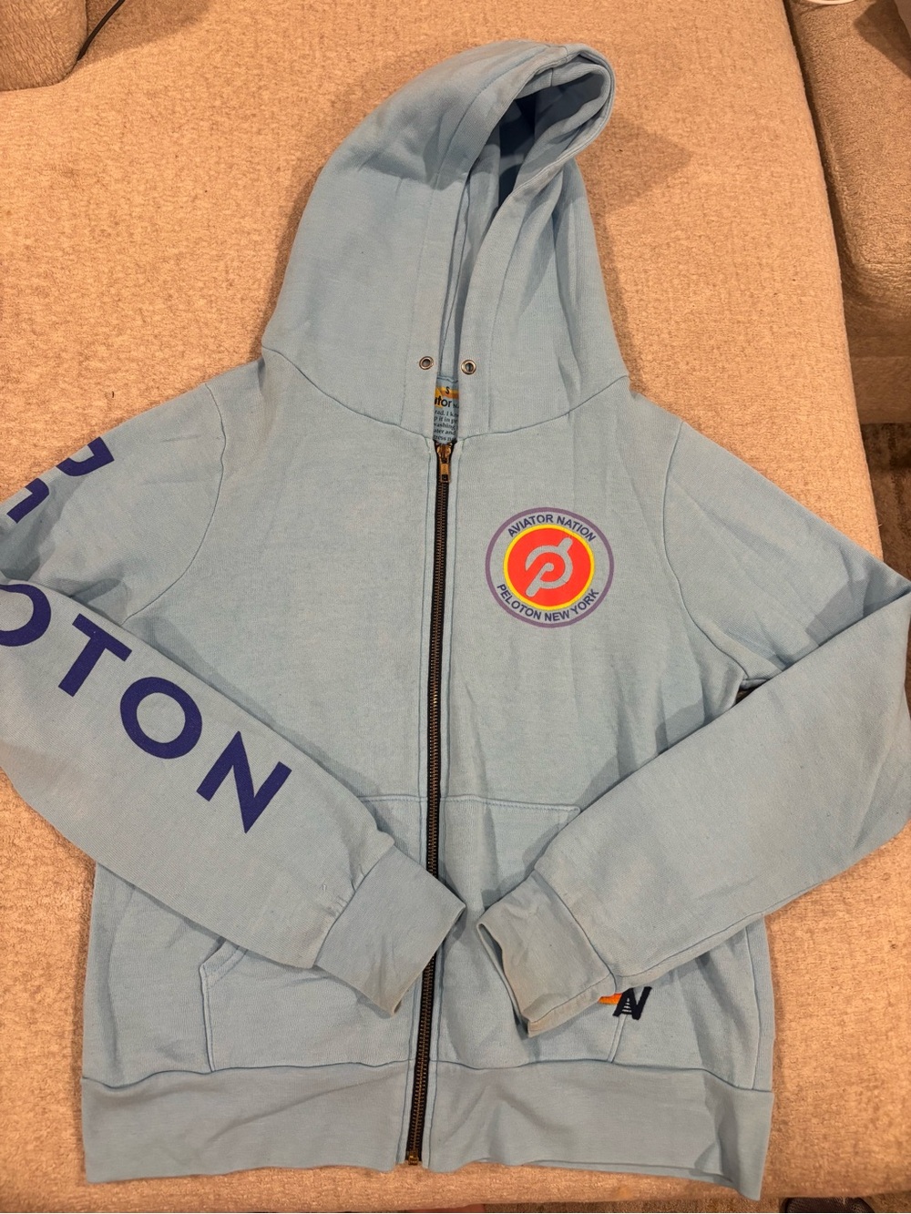 Aviator Nation Powder Blue Full-Zip Hoodie with Chest Patch